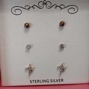 Sterling silver three pair earring set